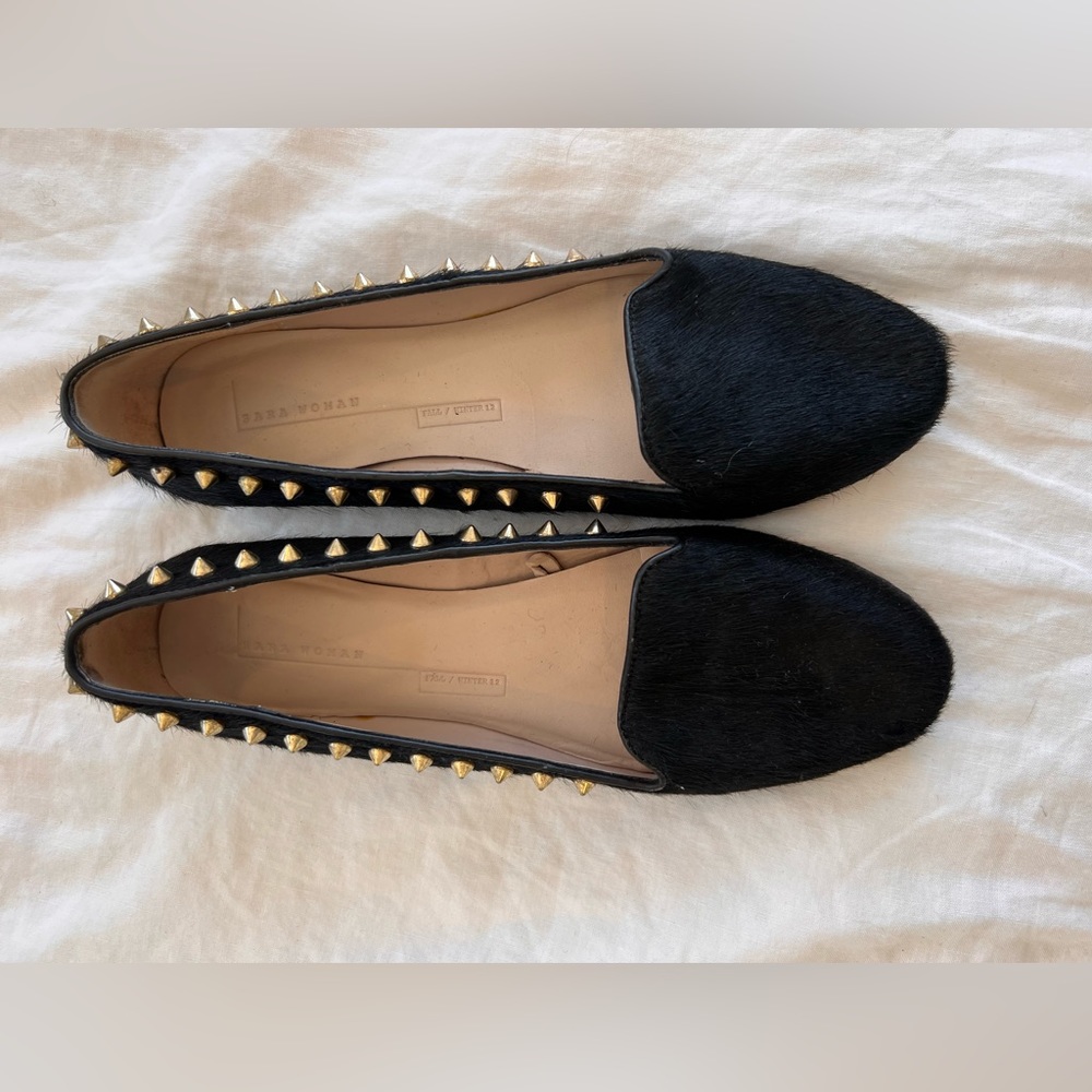 Faux fur studded flats